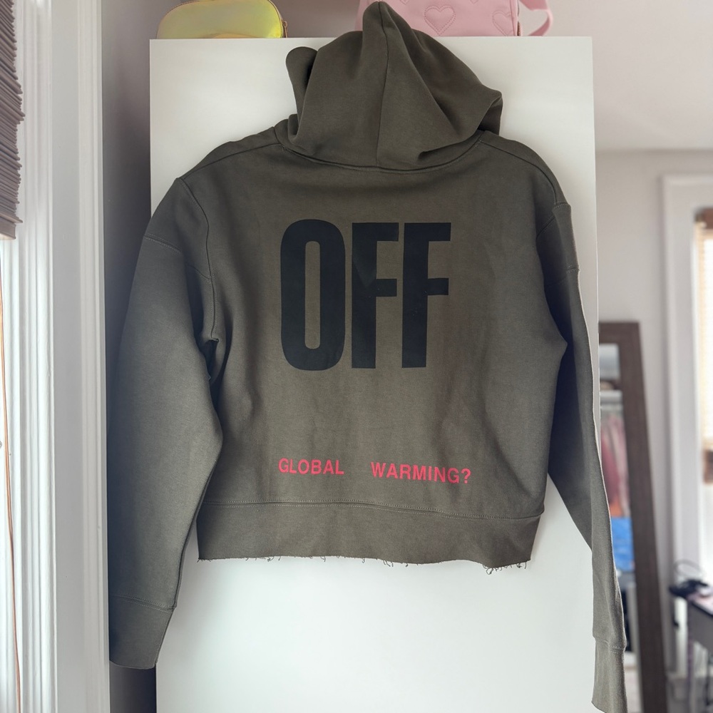 OFF | GLOBAL WARMING CROPPED OLIVE GREEN FASHION HOODIE S/M